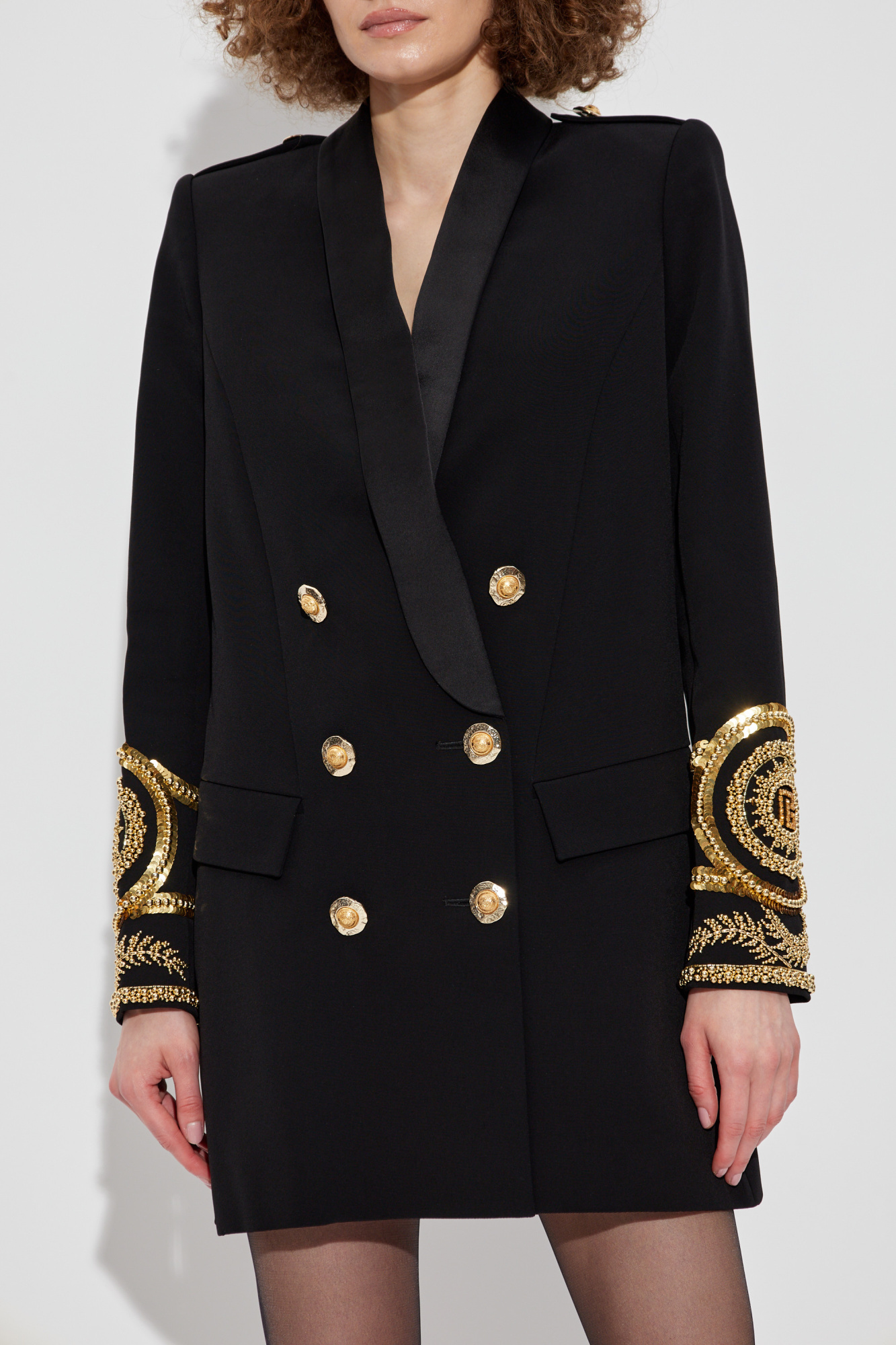 【Balmain】モノグラムウールアンドリネンブレンドショート ラグジュアリーレディースニットウェア | BALMAIN